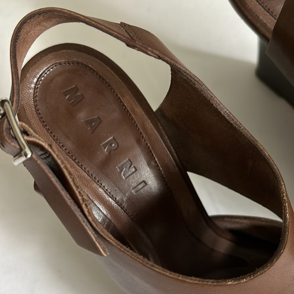 Marni brown leather platform wedge peep toe sandal - Picture 3 of 10